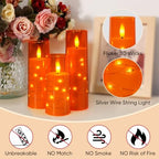 Raycare 9 Pcs Orange Halloween Flameless Pillar Candles with Remote Timer - Image 6