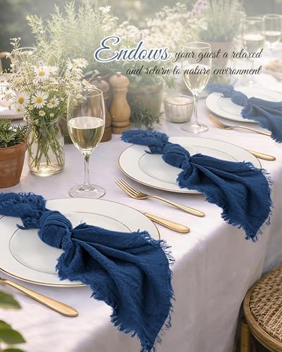 Pesonlook 60 Pcs Navy Blue Cotton Cloth Napkins with Fringe, 16x16 Inch - Image 5