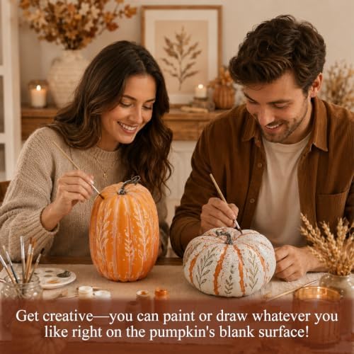 4 PCS Assorted Sizes Rustic Fall Artificial Pumpkins, Realistic Faux Pumpkins with Vintage Orange White Red Finishes, for Fall Halloween Thanksgiving Holiday Home Mantel Tabletop Decorations - Image 4