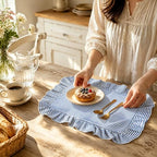 Whaline Vintage Blue Cotton Placemats with Ruffle Stripe Kitchen Place Mats for Birthday Party Home Dining Table Decor, Set of 6, 14.5 x 19.7 in - Image 6
