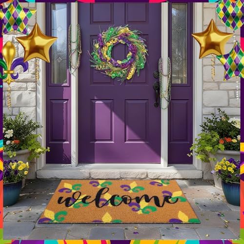 Tingjoo 2 Pcs Mardi Gras Welcome Door Mat and Wreath Set - Image 6