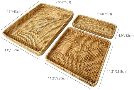 i-lan 17" Large Rattan Nesting Serving Trays, Handwoven Wicker Set of 3 - Image 3
