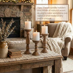 BANOMII Farmhouse Wooden Candle Holders for Pillar Candles Set of 3, Rustic Wood Candle Holder Table Centerpiece Decor, 12'' 9'' 6'' Vintage Tall Candle Stand Decorative, Brown - Image 6