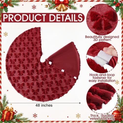 Civaner 48in Burgundy Bow Christmas Tree Skirt Faux Fur - Image 3