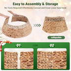 ELYKEN 28 Inch Wicker Christmas Tree Collar, Stylish Seagrass & Hyacinth Woven Rattan Xmas Tree Skirt, Rustic Farmhouse Basket for Tree Base Cover with Cord Cut-Out for Artificial Trees - Image 6