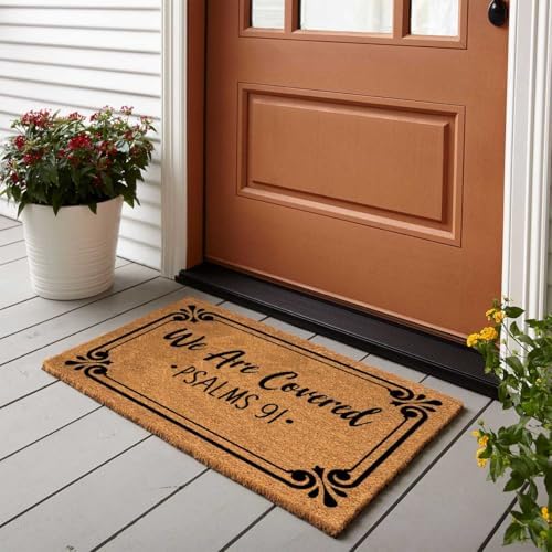 Funny Coir Doormat We Are Covered Psalms 91 Welcome Front Door Porch Patio Decor Doormats For The Entrance Way Outside Personalized Rugs with Heavy-Duty Back Non Slip Outdoor Mat 23.6 x 15.7 inch - Image 2