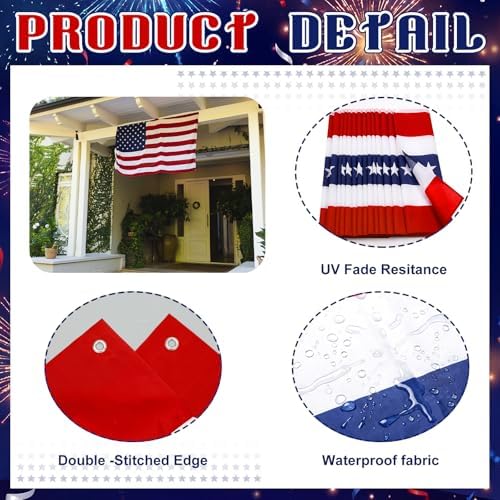 Tegeme 2 Pack 20 x 1.6 ft Lighted American Bunting Flag Red White Blue Star - Image 3
