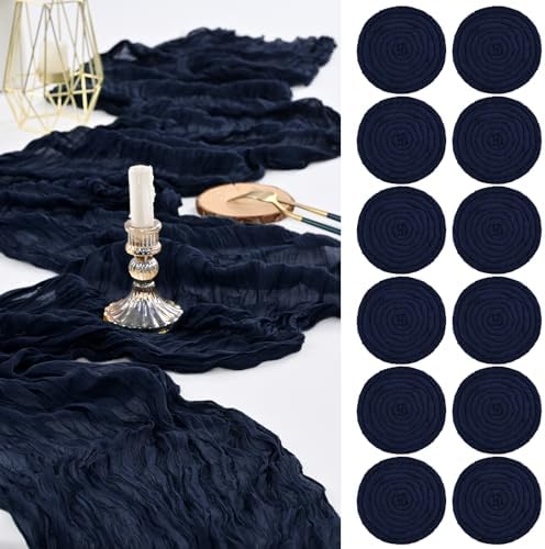 12 Pack Navy Blue Cheesecloth Table Runner,20x120 in Table Runner by FXKS