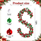 12ft Red Green Christmas Ball Garland Ornaments, Xmas Bauble Tree Garland - Image 2