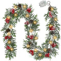 6FT Christmas Garland with Lights, Christmas Decor Pre-lit Artificial Pine Garland with Battery Operated Timer, Decorations Indoor Outdoor Home Holiday Flocked Garland for Mantel Window Stairs Wall by OZFHUA