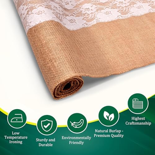 Burlap Lace Table Runner (Pack of 6) – 14”x 72” - No-Fray Finished Edge Natural Table Runner – No Odor, Eco-Friendly Burlap Runner - Perfect for Christmas, Wedding, Thanksgiving - Image 3