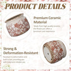 7.7" Large Ceramic Plant Pot Beige Brown Vintage Peony Crackle Glaze Rustic Flowers Pot Decorative Planter with Drainage for Indoor Outdoor Plants Home Kitchen Office Decor Gift - Image 3