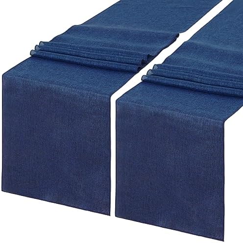 Blue Table Runner Burlap Roll Navy Farmhouse Table Linens 2 Pack 13x84 Inch by LuoluoHouse