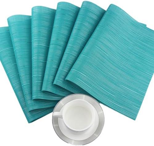 PIGCHCY Placemats Set of 12 Washable Durable Place Mats Vinyl Heat Resistant Non-Slip Table Mats Indoor Outdoor (Turquoise) - Image 7