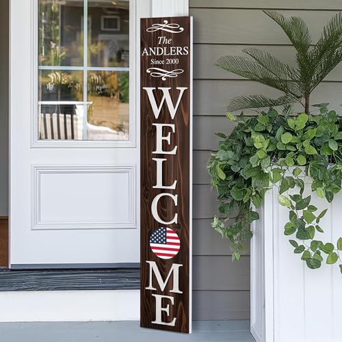 Personalized Welcome Sign for Front Door, Custom Welcome Sign for Porch Outdoor Welcome Home Decorations, 48"x8" PVC Sign (Design 7) by BasicFundamentals