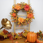 J'FLORU 22 Inch Artificial Fall Wreath Autumn Wreaths for Front Door Thanksgiving Wreath with Peony Dahlia Daisy Flowers for Thanksgiving Day Harvest Festival Wall Porch Indoor Outdoor - Image 3