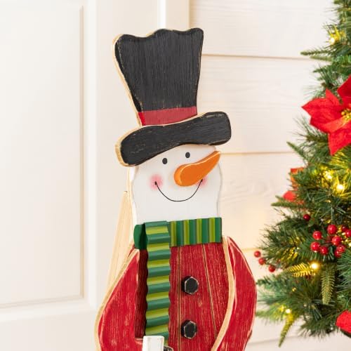 Glitzhome 30"H Christmas Chunky Wood Snowman Porch Sign, Standing Snowman Porch Decor with Black Top Hat and Red Coat,Merry Christmas Welcome Sign for Holiday Front Porch Outdoor Decorations - Image 5