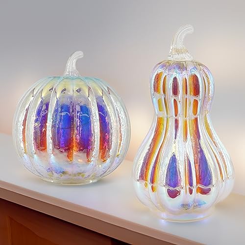 Colorful Mercury Glass Pumpkin with Built-in LED Light - Enhance Your Fall Decor with Magical Glow-Perfect Harvest Festival Decorations and Gift - Image 5