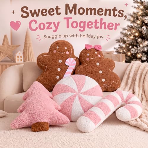 Geelin 5 Pcs Christmas Throw Pillows Gingerbread Xmas Tree Snowflake Candy - Image 3