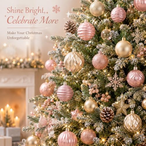 Lunmon 64 Pcs Blush Pink Champagne Gold Christmas Ornaments Xmas Bulbs - Image 2