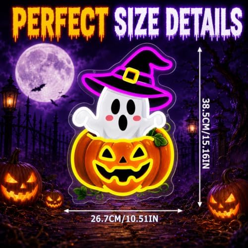 Halloween Neon Sign, Dimmable Cute Ghost Pumpkin LED Lights for Wall Decor - Image 6
