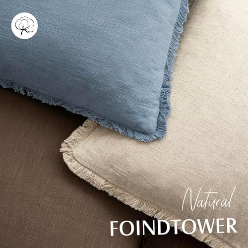 Foindtower Decorative Linen Fringe Throw Pillow Covers 24×24 Misty Blue - Image 4