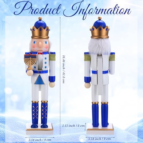 Blosssound 16" Hanukkah Nutcracker Decoration Wooden Jewish Figure, Menorah - Image 2