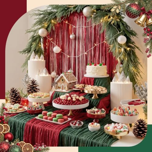 Remagr 12 Pcs Christmas Cheesecloth Gauze Table Runners, Red and Green - Image 3