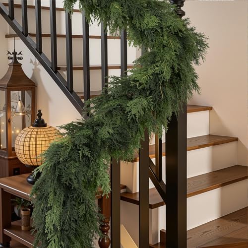 SHareconn 5.9FT Artificial Christmas Cedar Garland Decoration, Realistic Faux Cypress Greenery Garland for Winter Mantle Table Stairs Railing Fireplace Holiday Indoor Outdoor Decor, 5.9 FT - Image 6