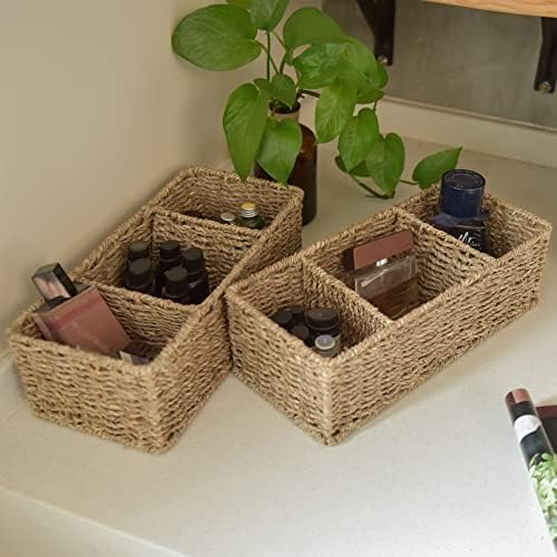 StorageWorks Wicker Toilet Basket Tank Topper, Seagrass Storage Baskets - Image 3