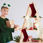 Pack 6,18" Unique Burgundy and Ivory White Knit Christmas Stockings Style3 - Image 4