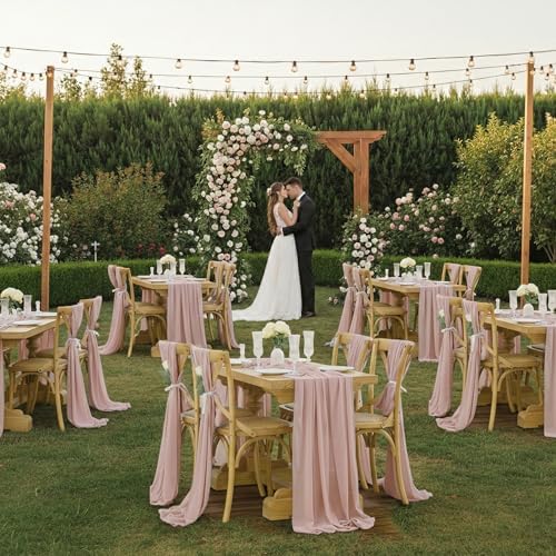 MDS Pack of 20 | Dusty Pink | 10ft Chiffon Table Runner 29x120 Inches Long Romantic Rustic Sheer Gauze Runner for Wedding Bridal Shower Birthday Banquets Engagement Spring Easter Boho Decorations - Image 2