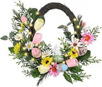 Valery Madelyn Pre-Lit Easter Wreath for Front Door, Unique Egg Shaped Spring Wreath Decoration with Bunny, Pastel Eggs & Tulip Daisy Flower, Artificial Farmhouse Indoor Outdoor Wall Window Decor-16'' by ValeryMadelyn