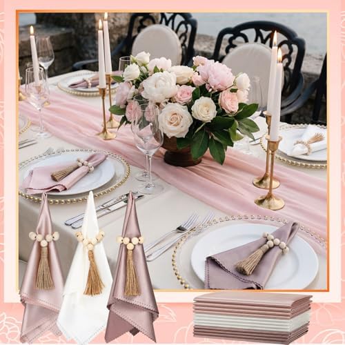 LemonRoad 36 Pcs Napkin Rings Set 12 Wood Bead Napkin Rings, 24 Cloth Napkins Boho Farmhouse Table Decorations Dinnerware Sets, Banquet, Wedding, Holiday Dinner Party - Image 5
