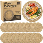 Elcoho 20 Pieces Round Woven Placemats 12 Inch Boho Rattan Placemats Farmhouse Braided Place Mats Woven Plate Chargers Rustic Wicker Table Mats for Dining Table by Elcoho