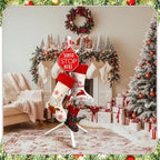 Geelin 39.37 Inches Inch Christmas Wooden Stocking Holder Stand Freestanding Christmas Stocking Stand Rack with 7 Hooks with Red Ribbon for Xmas Living Bedroom Room - Image 4