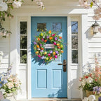 Summer Spring Wreaths for Front Door 26 Inch, Tulip Spring Summer Wreath with Welcome Sign, Artificial Floral Spring Door Wreath for Outdoor Front Door, Farmhouse Seasonal Summer Wreath - Image 3