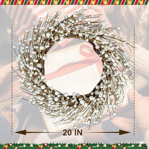 Yawwind 20 Inches White Winter Wreath Winter Wreaths for Front Door White Berry Wreath for Farmhouse Indoors Outside Kitchen Wall Porch Christmas Winter - Image 5