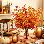 Artificial Fall Eucalyptus Stems, 12 Pcs 27.5 Inch Fake Fall Leaves Branches for Vase, Autumn Thanksgiving Home Wedding Decor (12PCS) - Image 6
