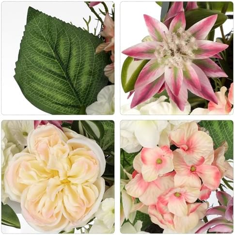 Spring Summer Wreath for Front Door with Large Roses, Hydrangeas for All Seasons Indoor Outdoor Use, 24" Silk Floral Wreath Spring Summer Decorations for Home, Porch, Wall, Farmhouse, Wedding Decor - Image 2
