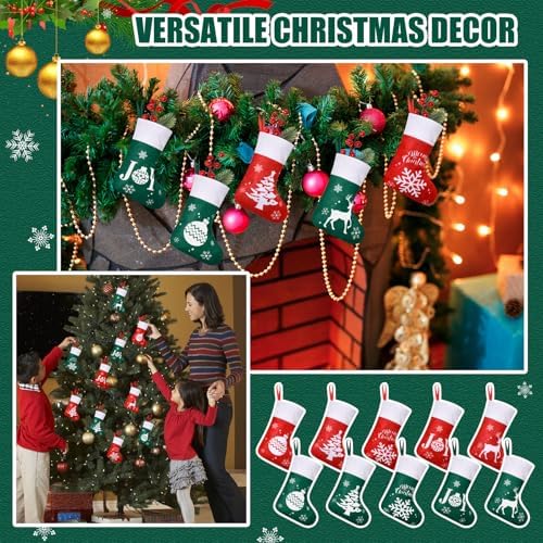 HooLing 50 Pcs 7 Inch Mini Christmas Stockings Bulk, Green, Stylish - Image 4