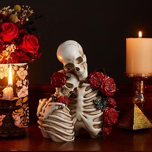 Skull Decor Halloween Decoration: Skeleton Couple Figurines Resin Gothic Statues Vintage Home Decor for Shelf Table Mantel Collectible Wedding Gift (C-Small) - Image 6