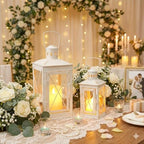 TRIROCKS Set of 2 Decorative Candle Lantern 12'' & 8'' High Metal Candle Holder Hanging Lantern Perfect for Home Decor Patio Living Room Parties Events Tabletop Indoors Outdoors (White) - Image 5