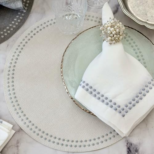 Bodrum Pearls Round Embroidered Placemats Set of 4 – 15" Elegant Table Mats for Dining, Weddings & Special Occasions, Decorative, Wipe-Clean Vinyl Placemats, Antique White/Silver - Image 6