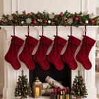 Leumoi 6 Pcs 18 Inch Farmhouse Velvet Christmas Stockings, Large Fashion Burgundy Christmas Fireplace Stockings with Bow Country Rustic Velvet Hanging Decorations for Family Mantel Party Favors by Leumoi