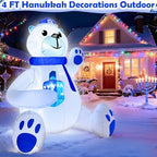 4 FT Hanukkah Inflatable Decorations, Large Sitting Polar Bear Holding Dreidel with 3 LED Lights - Blow Up Chanukah Yard Decor for Outdoor Lawn Garden Home Holiday Party​ - Image 4