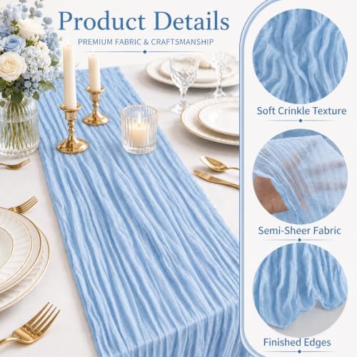 24 Pack Baby Blue Cheesecloth Table Runner 17 x 108 Inch Gauze Table Runner - Image 2