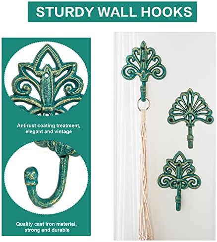 Sungmor Set of 3 Decorative Cast Iron Wall Hooks – Vintage Ornate Design with Antique Teal Finish – Heavy Duty Rustic Wall Hangers for Entryway, Bathroom, Kitchen, or Bedroom Decor - Image 4