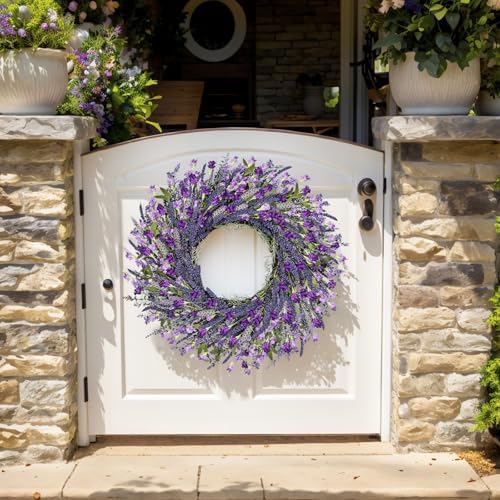 LZNPA 26 Inch Large Lavender Wreath for Front Door Greenery Summer Spring Wreaths for Front Door Wreaths for Front Door All Seasons for Wedding Farmhouse Wall Porch Window Decor(Purple Lavender) - Image 2