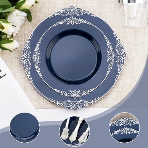 Bestluck 350PCS Navy Blue Plastic Plates for 50 Guests - Image 4
